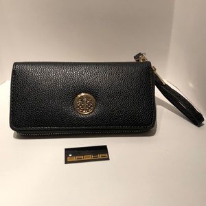 NWT black faux leather wristlet wallet